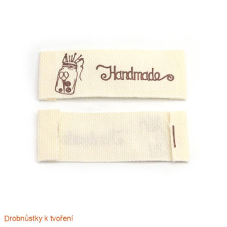 Textilní etiketa Handmade přírodní 52mmx16mm sklenička s šitím