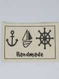 Handmade...textilní etiketa 36x52 mm kotva kormidlo loď