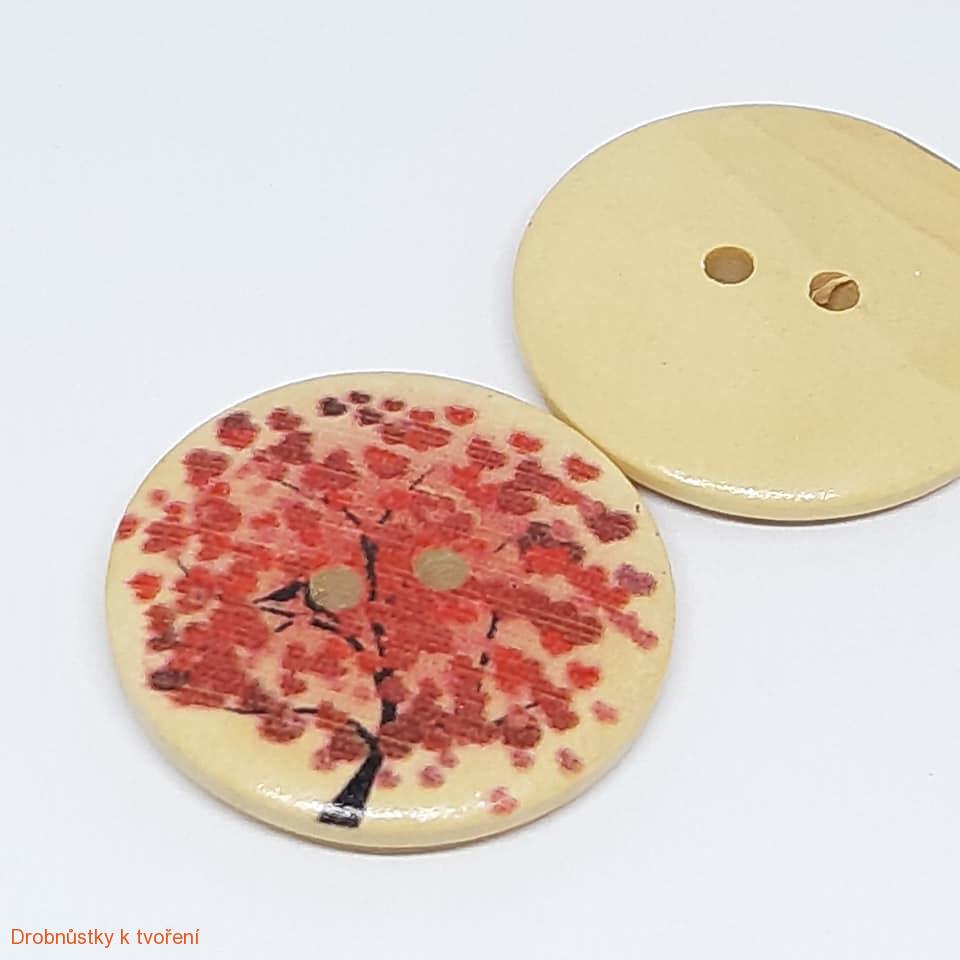Dřevěný knoflíček 30 mm barevný strom srdíčkový