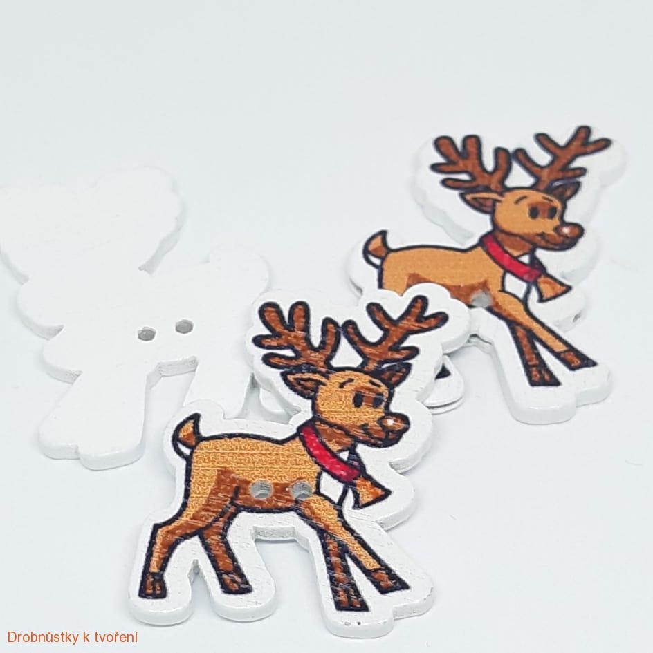 Dřevěný knoflík vánoční 35 x 30 mm sob sobík jelínek Rudolf