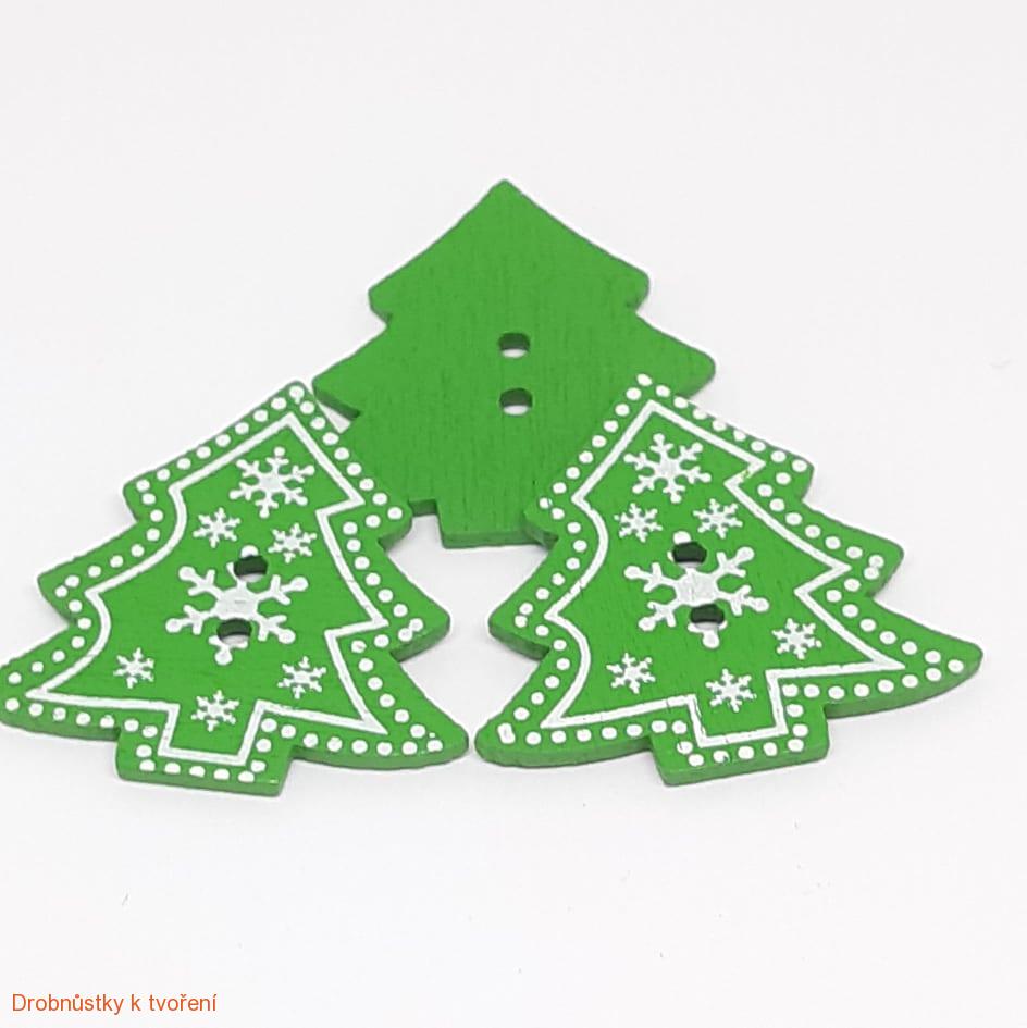 Dřevěný knoflík vánoční 32 x 30 mm stromeček  zelený