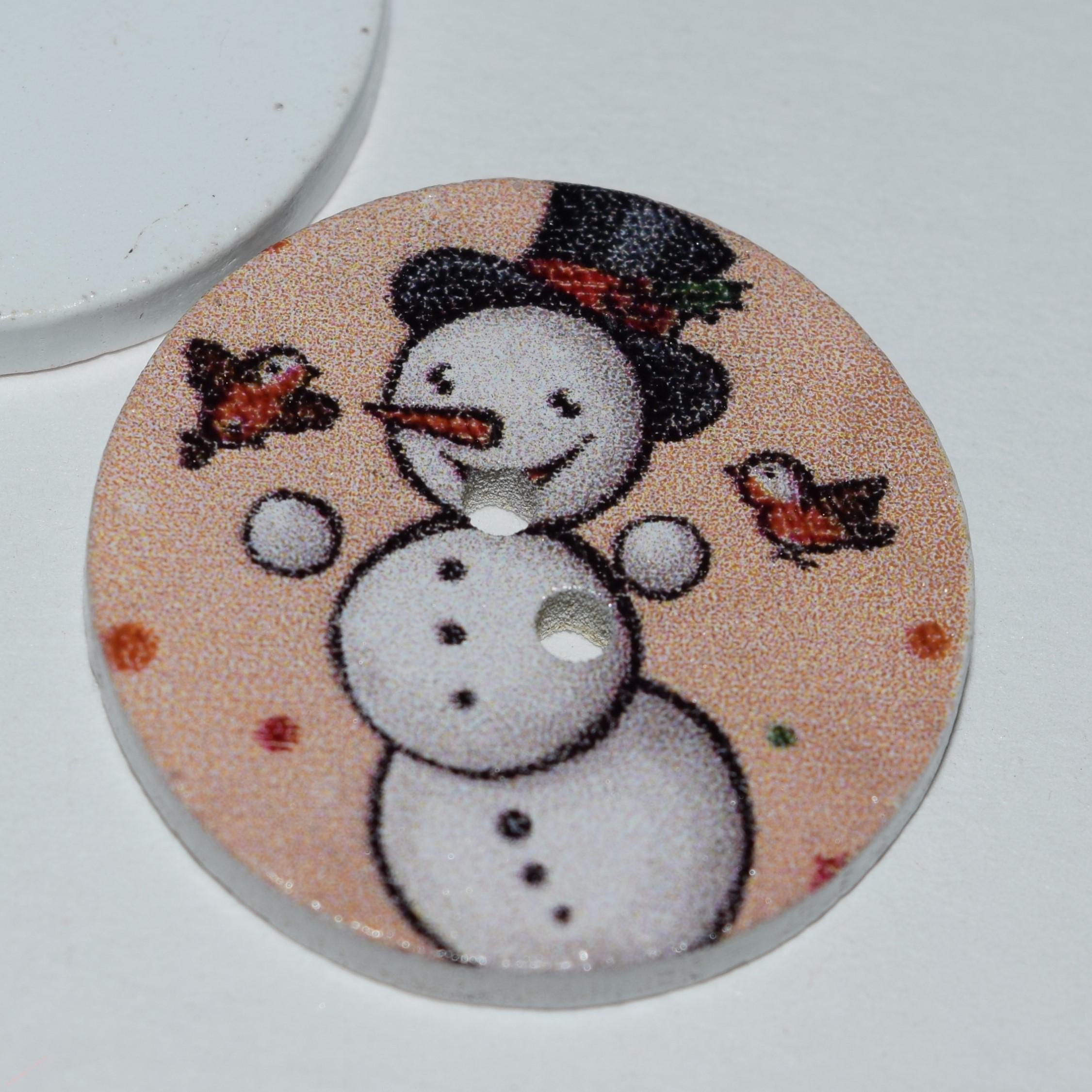 Knoflíček dřevěný vánoční sněhulák sněhuláček 25 mm