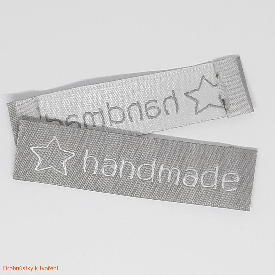 Textilní etiketa handmade 60 x 15 mm šedá s hvězdičkou