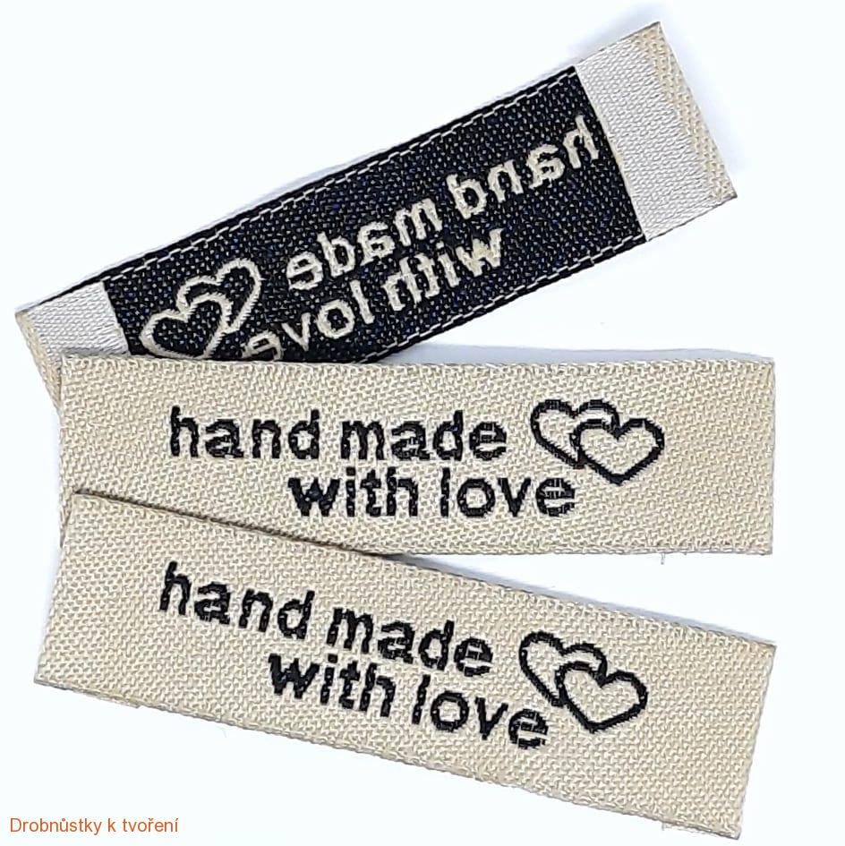 Hand Made...textilní etiketa 50 x 15 mm hand made with love