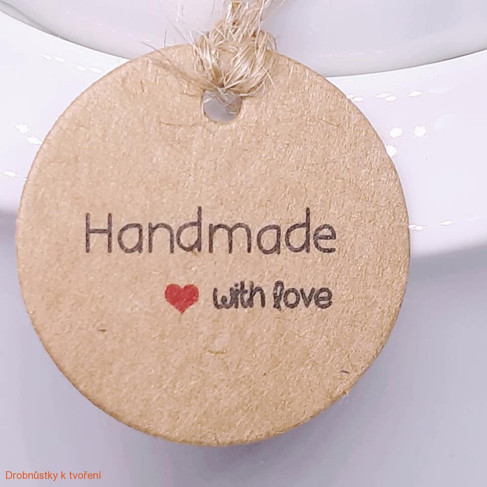 Papírová etiketa Handmade with love 35mm přírodní