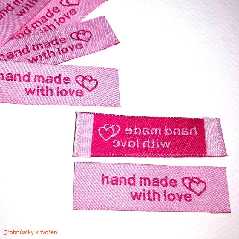 Hand Made...textilní etiketa 50 x 15 mm hand made with love