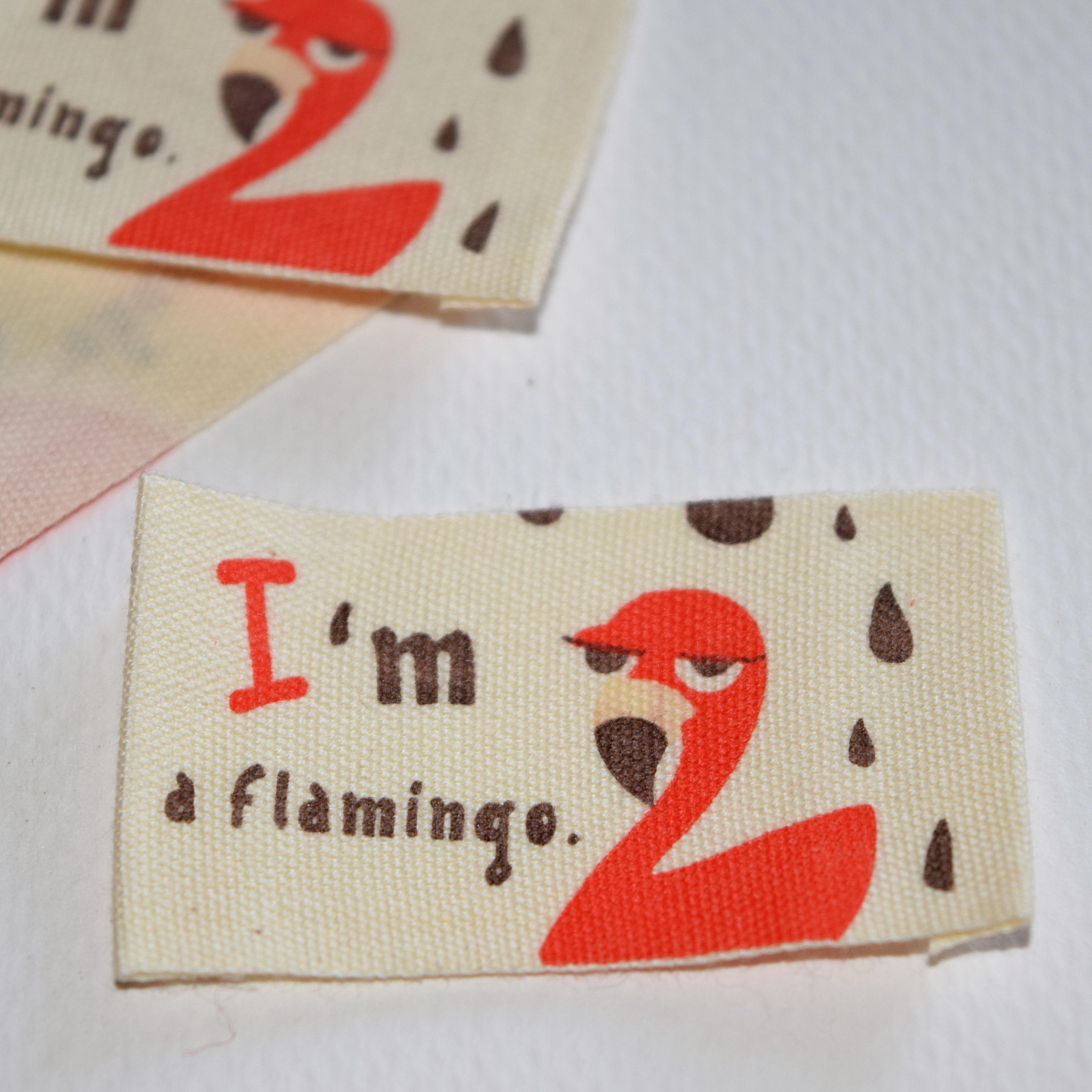 I´m a flamingo...textilní etiketa 43 x 24 mm plameňák