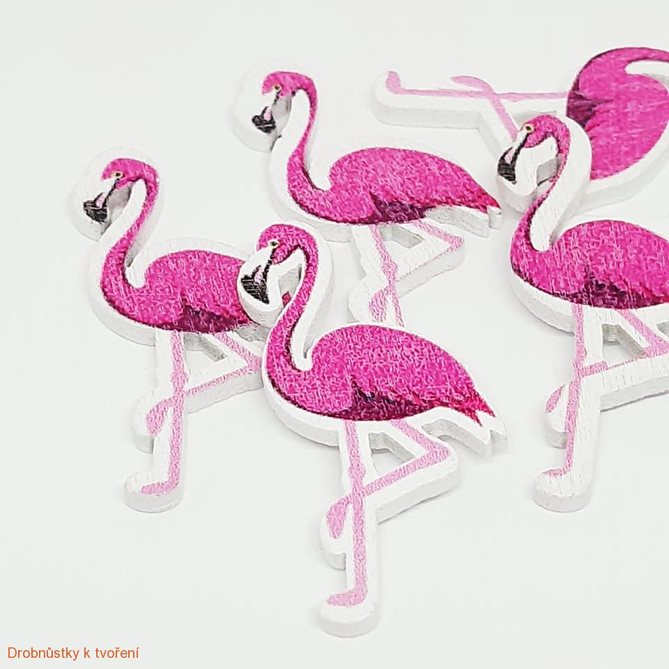 Dřevěný knoflíček plameňák Flamingo 22 x 36 mm
