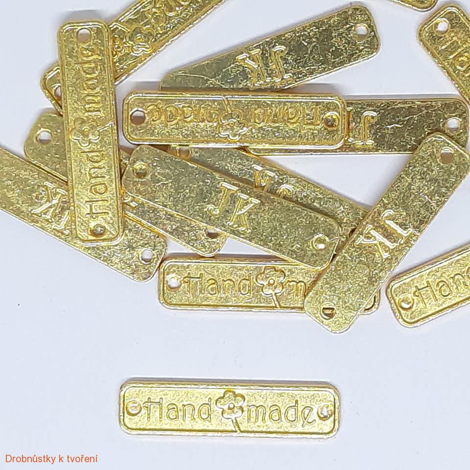 Štítek kovový handmade 25 x 6 mm zlatý
