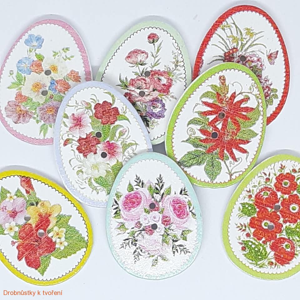 Dřevěný knoflíček velikonoční vajíčko 30x27mm mix motivů
