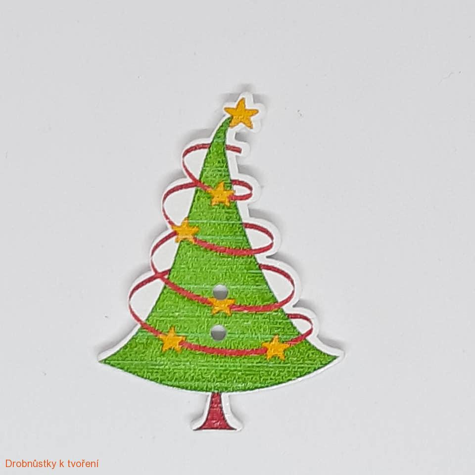 Dřevěný knoflíček vánoční strom,stromeček 30x42 mm