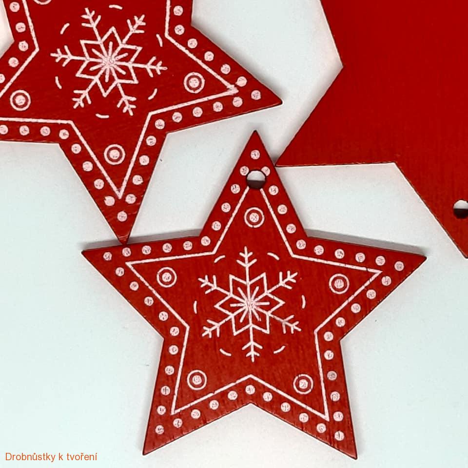 Dřevěný komponent vánoční hvězdička, vločka červená 48x48mm