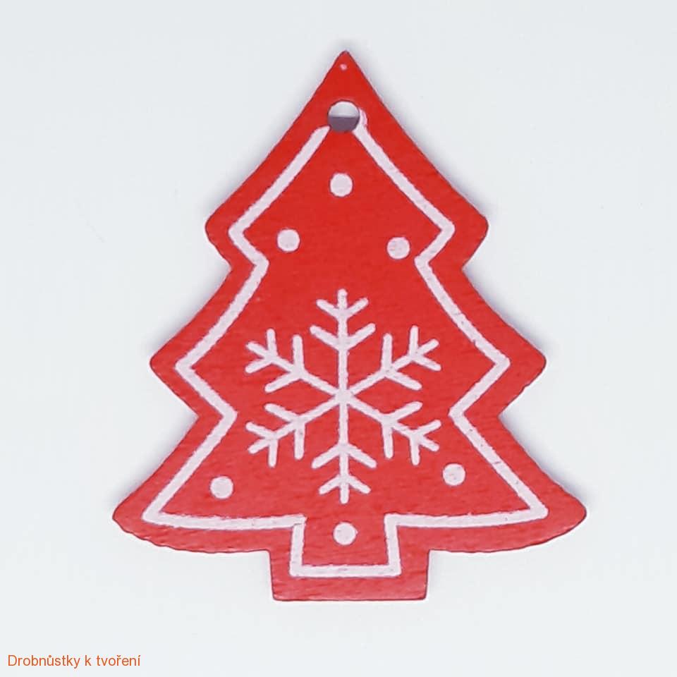 Dřevěný komponent vánoční stromeček 50x44 mm červený
