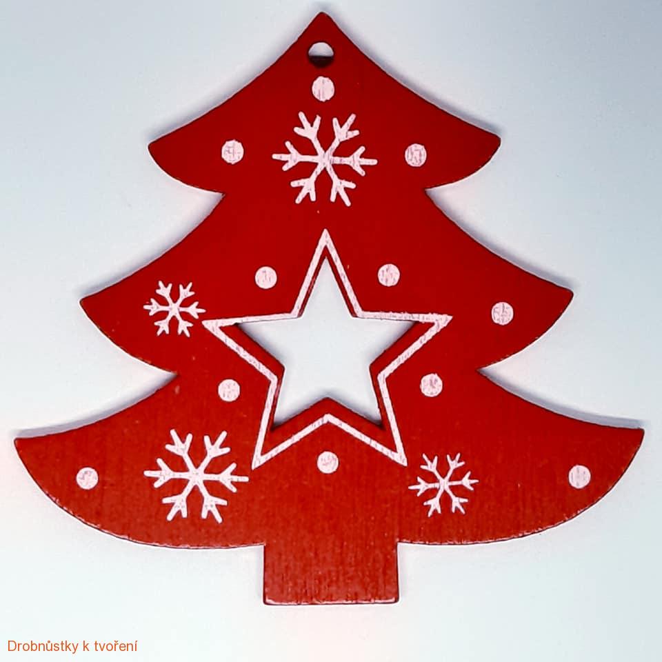 Dřevěný komponent vánoční stromeček s průřezem červený 66x62mm