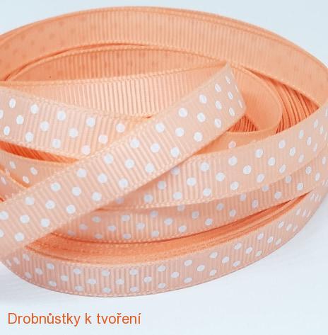 Stuha rypsová 10 mm puntík lososová + bílá