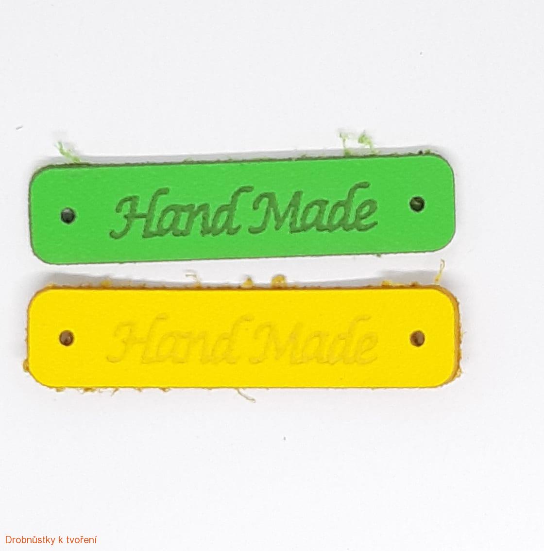 Kožený štítek Handmade 45x10mm zelený a žlutý