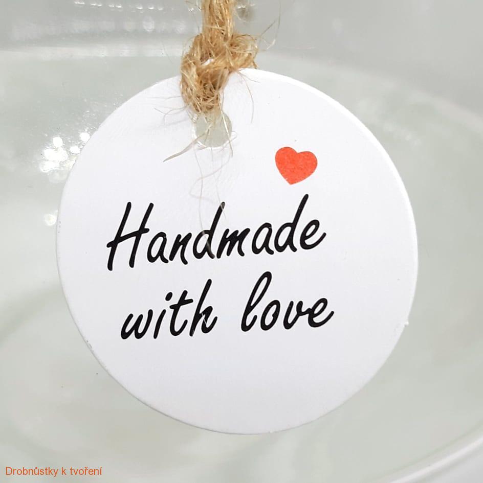 Papírová etiketa Handmade with love 30mm bílý