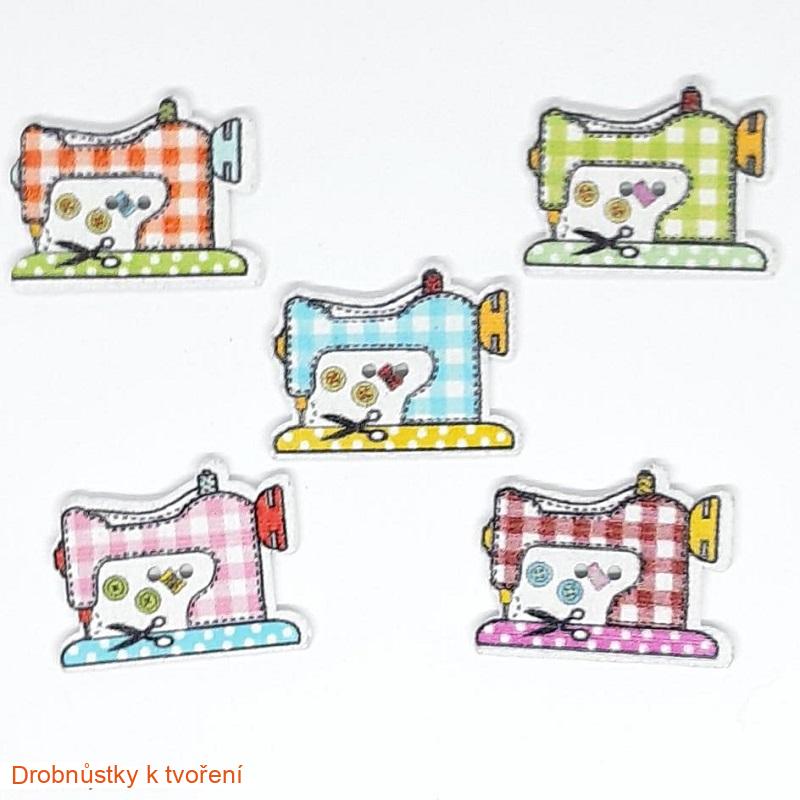 Dřevěný knoflíček 25mmx20mm šicí stroj karovaný