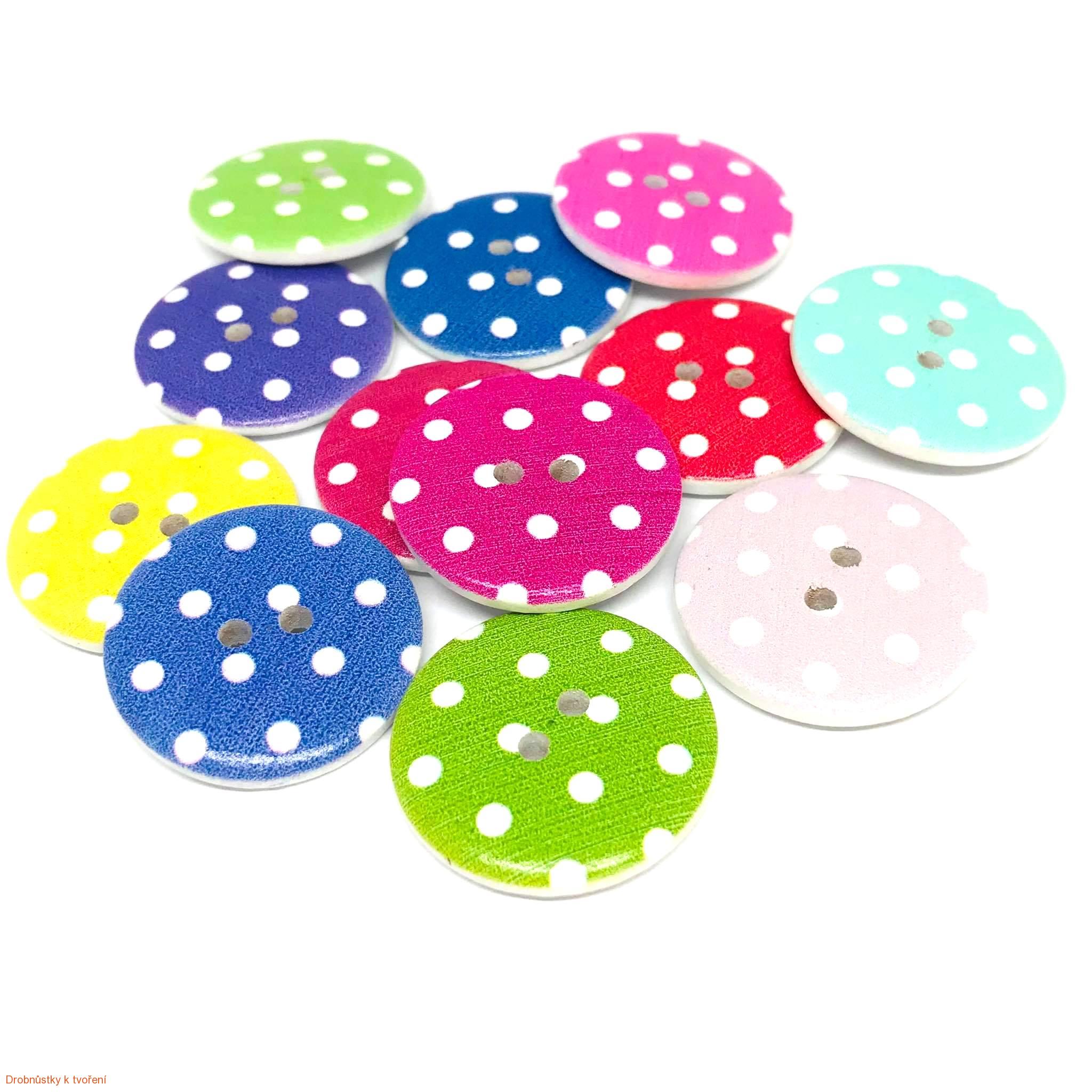 Dřevěný knoflíček 30mm puntík MIX barev