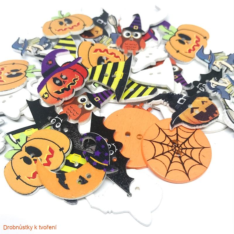 Dřevěný knoflík knoflíček 15mm-30mm MIX vzorů Haloween
