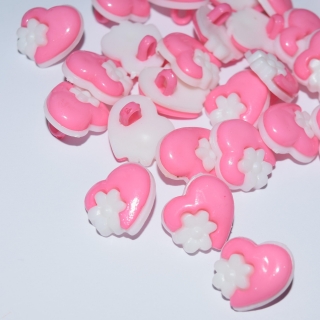 Knoflíček plastový srdce srdíčko 15 x 15 mm růžové