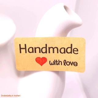 Hand Made etiketa nálepka 20x40 mm přírodní- balení 12 ks/bal