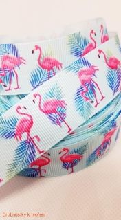 Stuha rypsová 25 mm plameňák Flamingo modrá