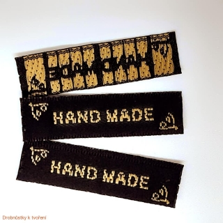 Hand Made textilní etiketa černohnědá 11x40 mm