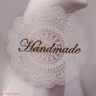 Etiketa nálepka Handmade průhledná krajka 36mm-8 ks/bal