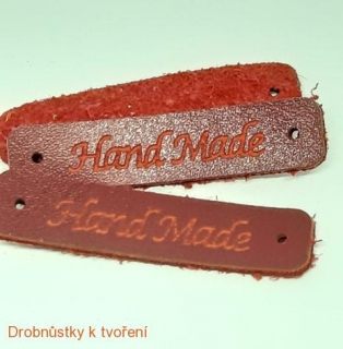 Kožený štítek Handmade 45x10mm tmavě červený