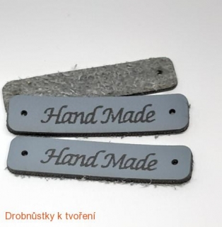 Kožený štítek Handmade 45x10mm tmavě šedý