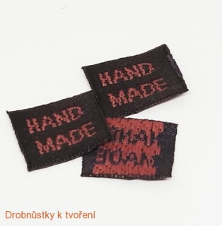 Handmade textilní etiketa 16x13mm černorůžová