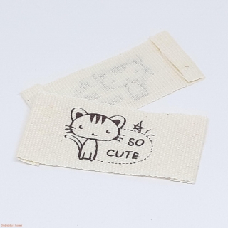 Textilní etiketa 20x45mm označení "so cute" kočka kočička