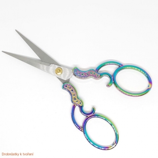 Nůžky kovové 12,8 cm ozdobná barevná rukojeť s ornamenty