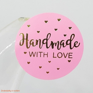 Etiketa nálepka handmade with love 25mm růžová