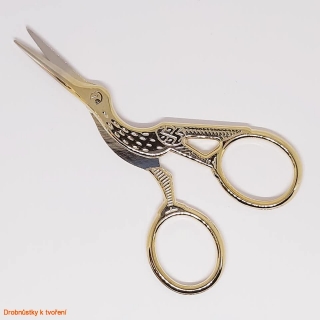 Nůžky kovové 9,5 cm ozdobné volavka zlaté