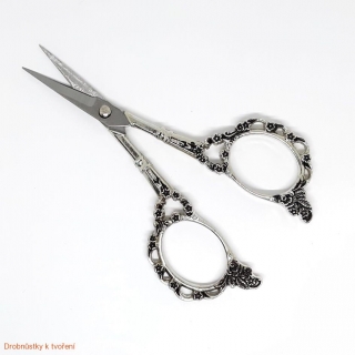 Nůžky kovové 11,5 cm stříbrné s černým motivem