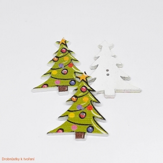 Dřevěný knoflíček vánoční stromeček s baňkama 23mmx30mm