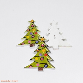 Dřevěný knoflíček vánoční stromeček s baňkama 23mmx30mm