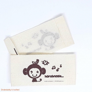 Textilní etiketa 20x45mm označení "handmade" opice opička