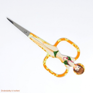 Nůžky kovové 11,8cm oranžové s panenkou