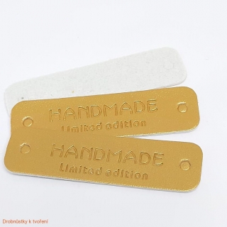 Hand Made koženkový štítek 55x15 mm zlatý