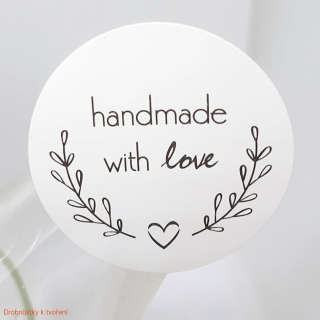 Etiketa nálepka handmade with love ♥ 25mm bílá 16ks/bal