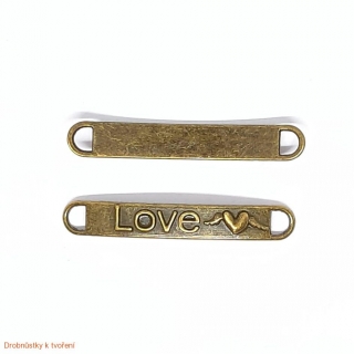 Kovový štítek "Love♥" 38mmx5mm bronzový