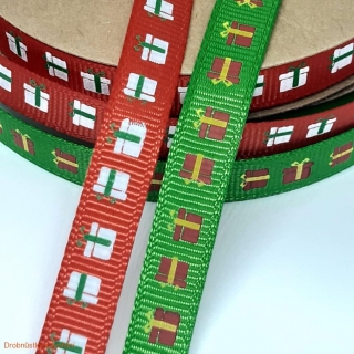 Stuha rypsová vánoční 10mm s motivem dárečků
