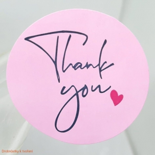 Etiketa nálepka růžová 35mm "Thank you" 12ks/bal