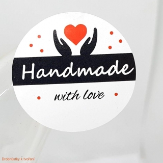Etiketa nálepka Handmade with love černobílá 25mm