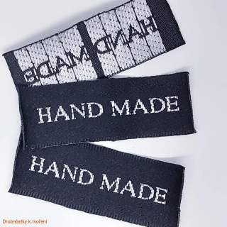 Textilní etiketa HAND MADE 35mmx10mm černá