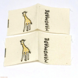 Textilní etiketa Handmade oboustranná 30mmx25mm žirafka