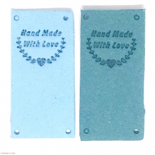 Semišový štítek handmade with love 50mmx25mm s malými srdíčky IV.vzory